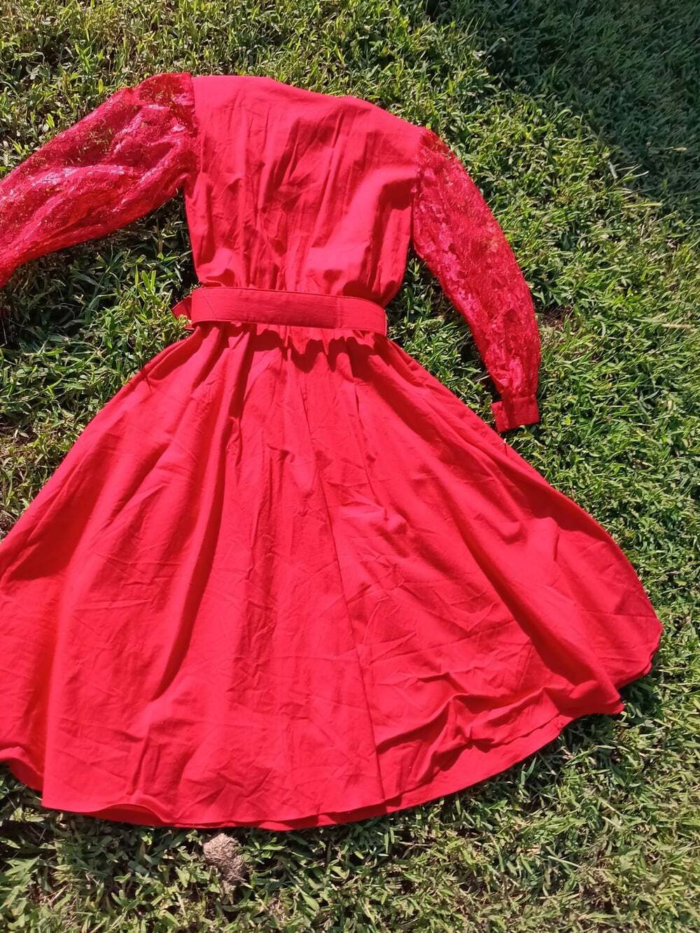 LILIA SMITY Vintage Western Dress Cowgirl Maxi Red Fringed Stud Buttons 9/10 - Picture 8 of 11
